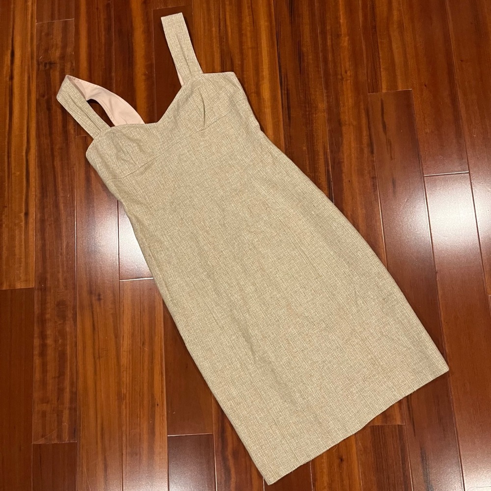Rebecca Taylor Midi Dress Beige Sweetheart Sheath‎ Textured Sleeveless Size 2